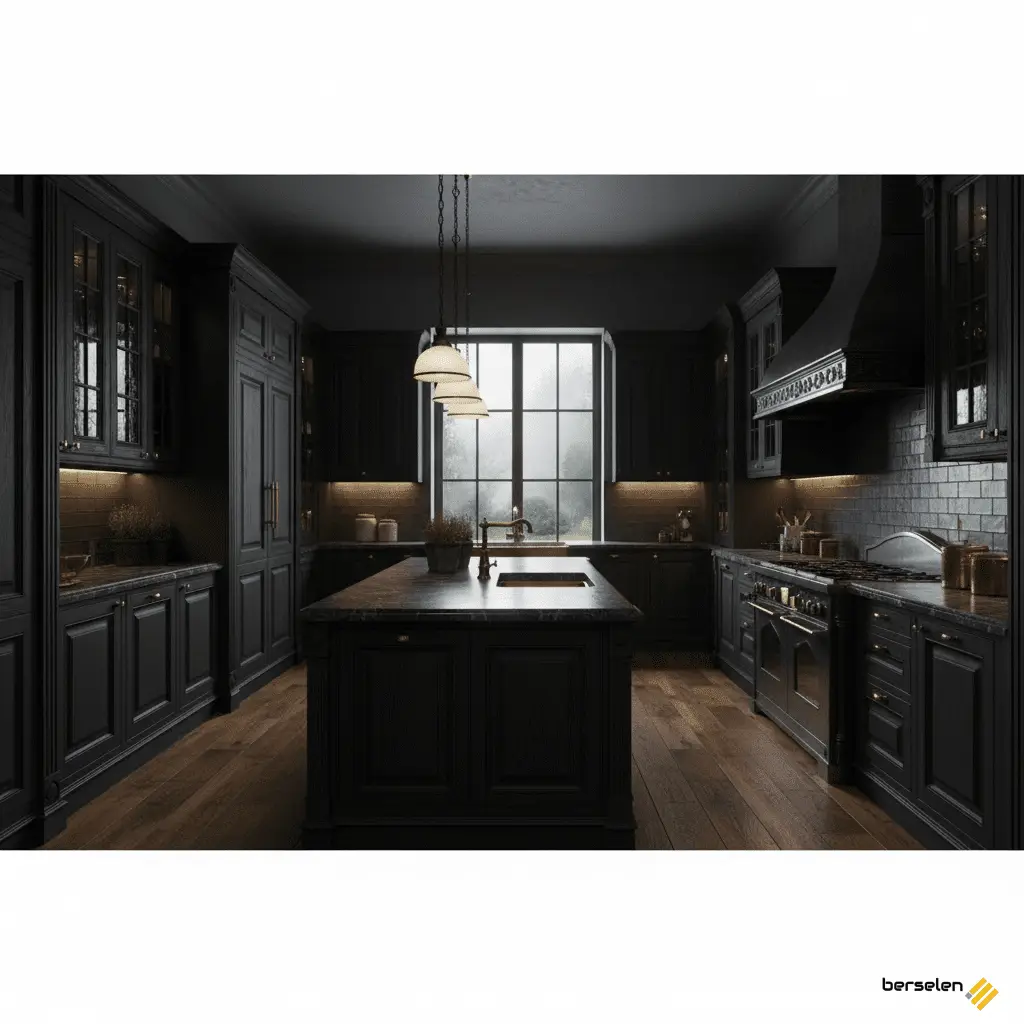 آشپزخانه کلاسیک با پالت رنگی تیره