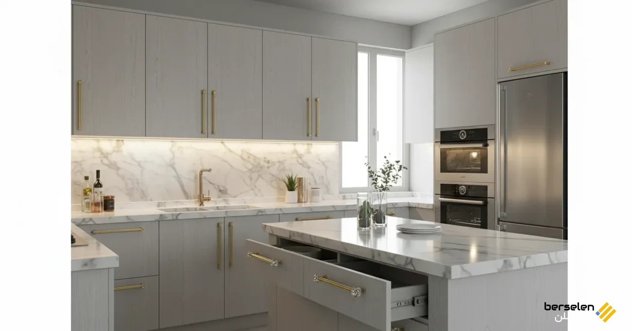 کابینت‌های ملامینه با جزئیات لوکس